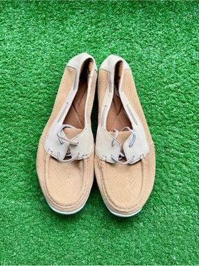 Clarks Tan Suede Perforated Boat Shoes Slip-On Loafers Women's US 9M